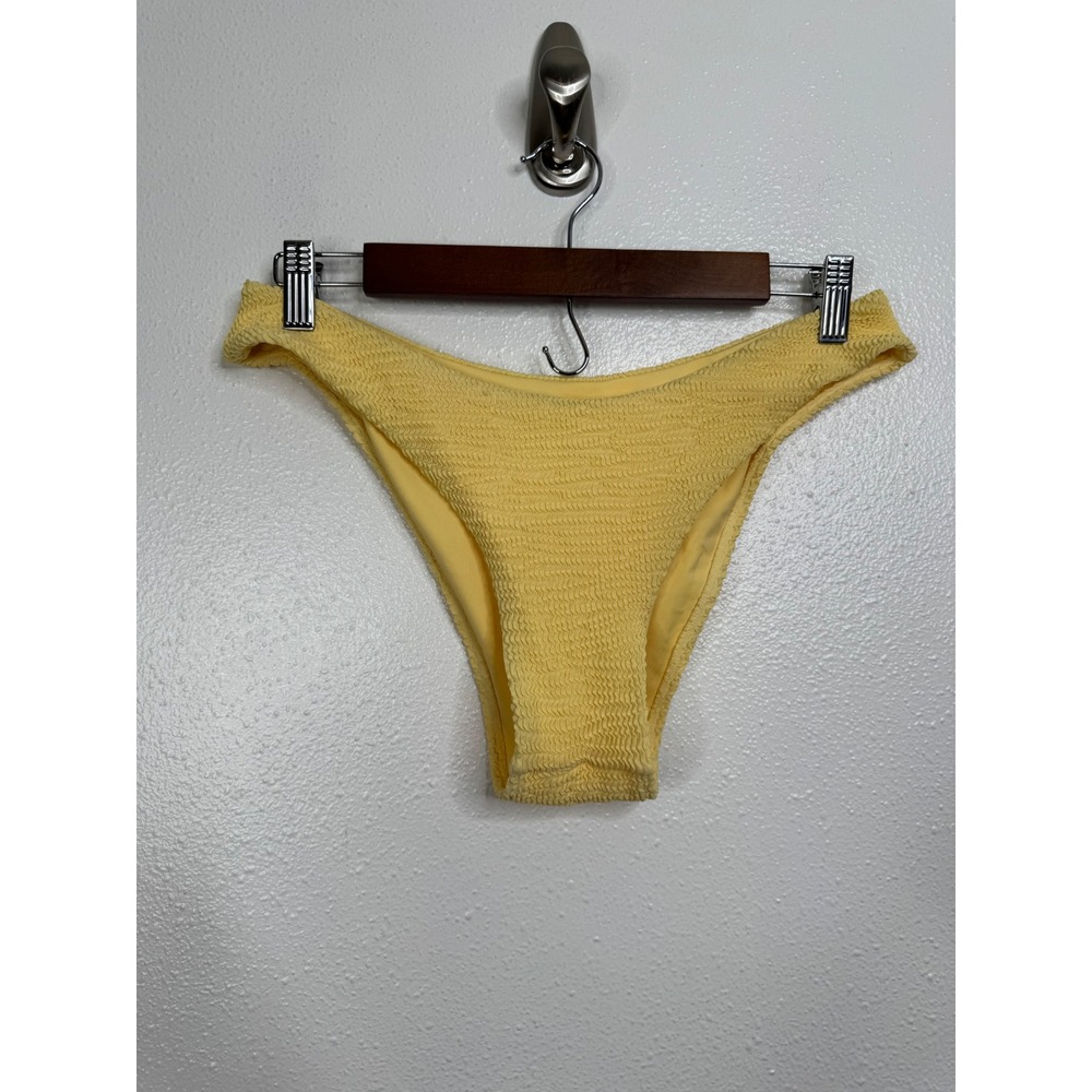 Monday Swimwear Yellow‎ Crinkle Textured High Cut Bikini Bottom Size VV